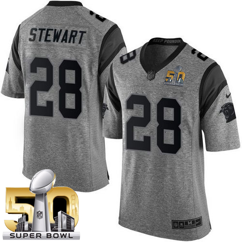 Nike Panthers #28 Jonathan Stewart Gray Super Bowl 50 Men's Stitched NFL Limited Gridiron Gray Jersey - Click Image to Close